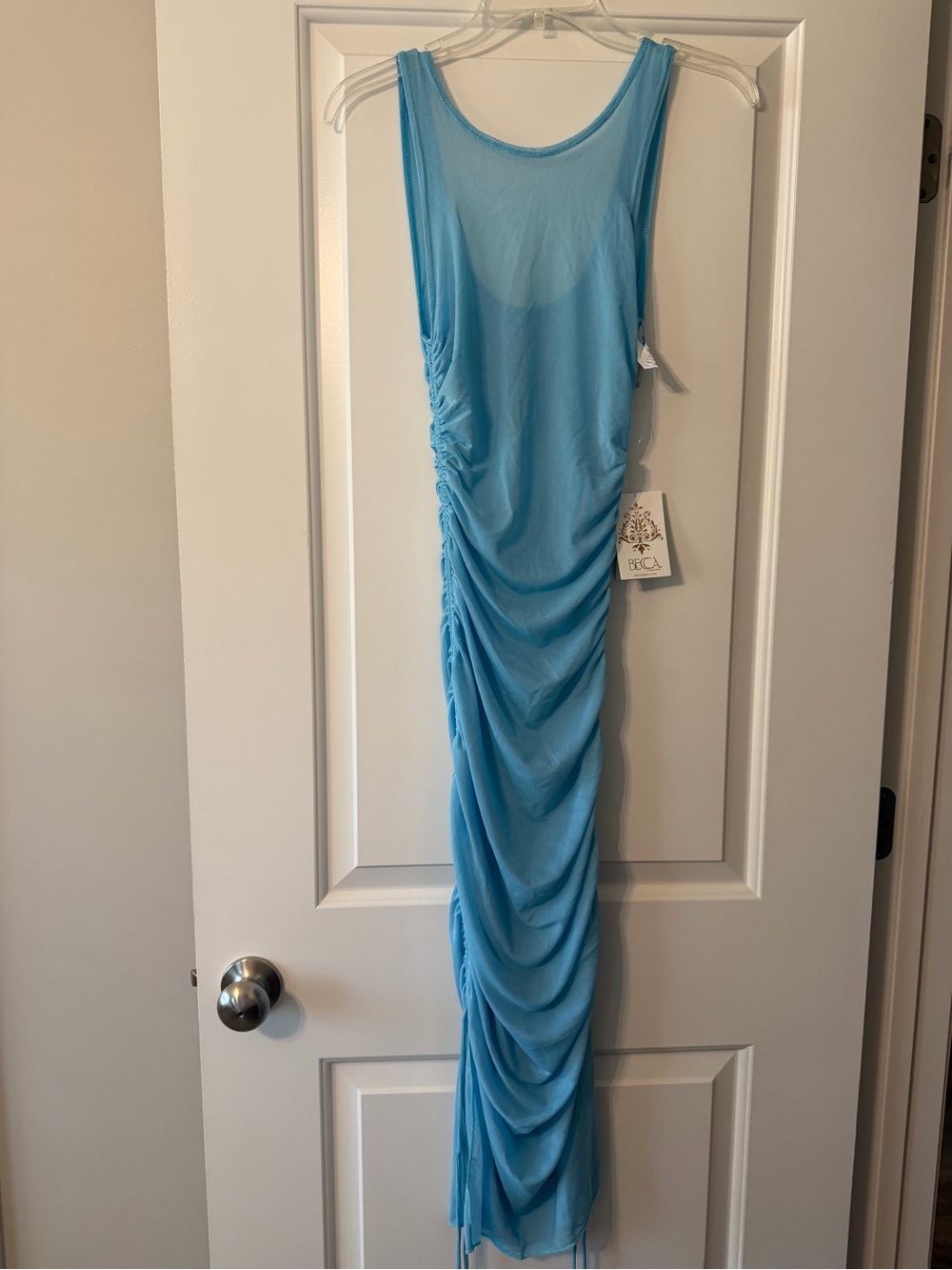 BECCA Light Blue Ruched Swim Cover-Up Maxi